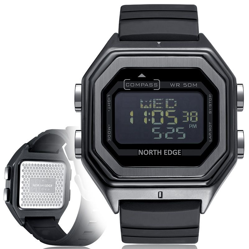 Militaire Outdoor Sport Multifunctionele Kompas Lichtgevende Timing Metalen Horloge 5atm Waterdicht Mannen Digitale Horloge