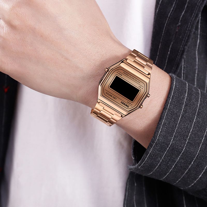 Mode Mannen Kijken Lichtgevende Datumweergave 5atm Waterdicht Roestvrij Stalen Band Digitaal Horloge