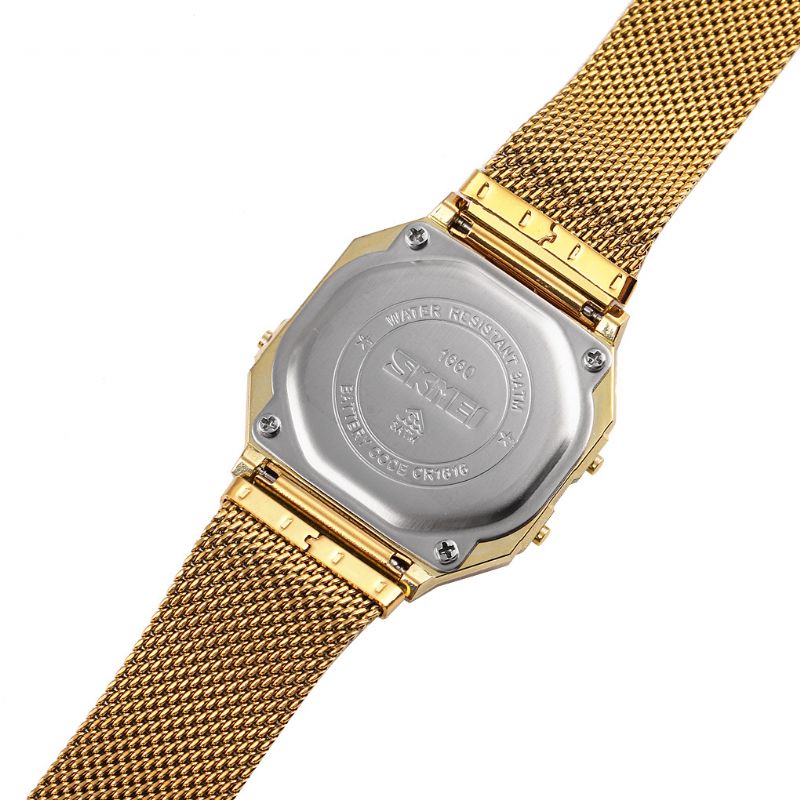 Mode Stopwatch Lichtgevende Display Heren Waterdicht Horloge Mesh Band Digitaal Horloge