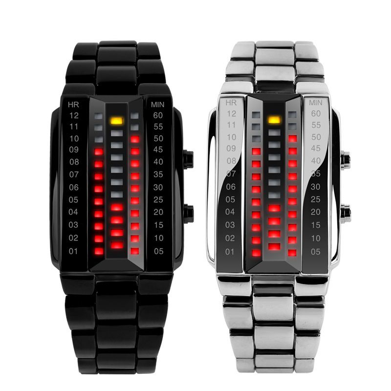 Modieus Creatief Paar Led-display Horloge Volledig Stalen Band Digitaal Horloge