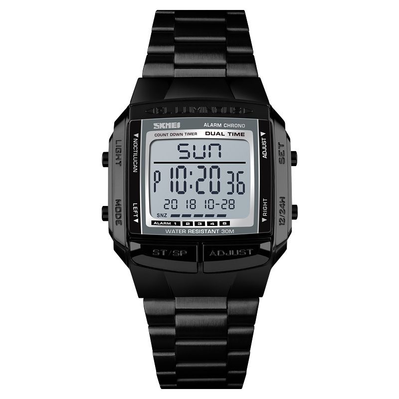 Multifunctioneel Lichtgevend Display Kalender Stopwatch Wekker 3atm Waterdicht Heren Digitaal Horloge