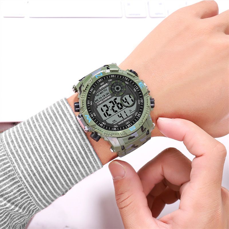 Sport Mannen Kijken Waterdicht Lichtgevende Datum Weekweergave Camouflage Buiten Digitaal Horloge