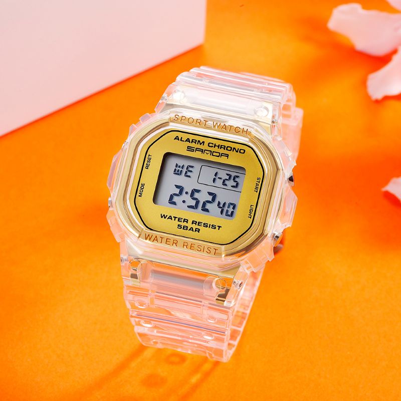 Transparante Band Frisse Kleur Mode Lichtgevende Display Stopwatch Coupole Digitaal Horloge