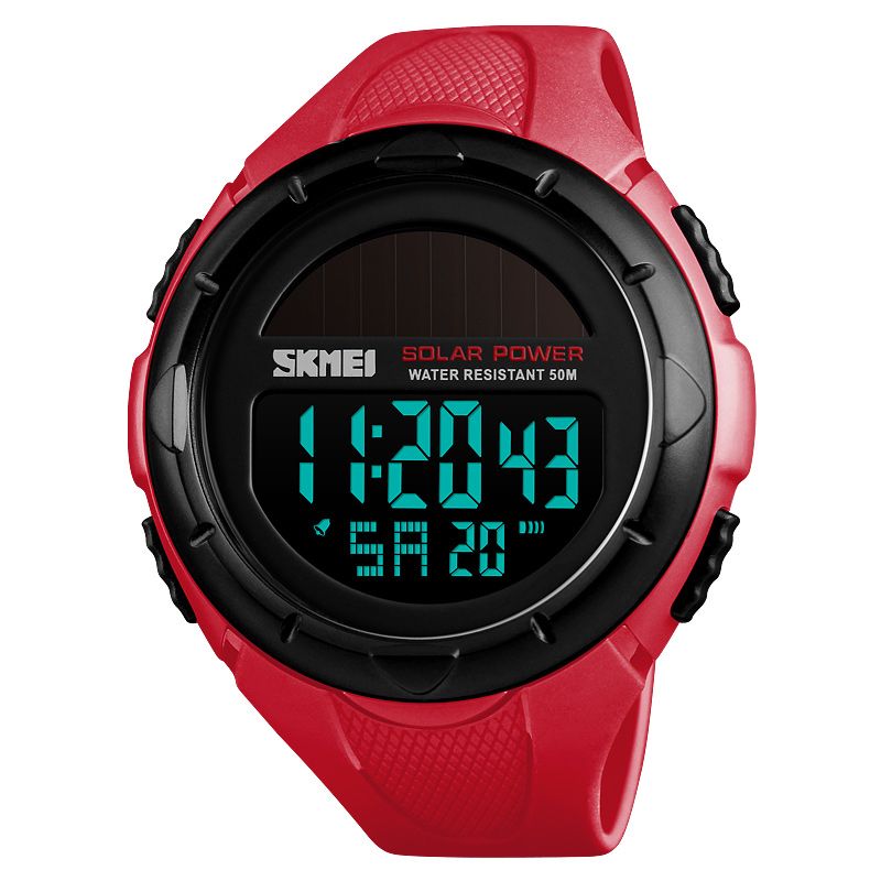 Zonne-energie Digitale Horloge Stopwatch Lichtgevende Display Alarm Kalender Outdoor Sport Horloge