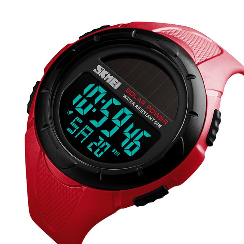 Zonne-energie Digitale Horloge Stopwatch Lichtgevende Display Alarm Kalender Outdoor Sport Horloge