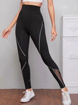Dames Patch Line Print Elastische Taille Bodycon Sport Casual Leggings