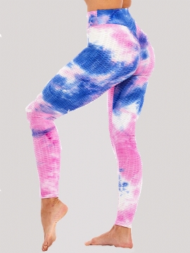 Tie-dye Willekeurige Print Hoge Taille Slanke Sport Yoga Casual Legging Voor Dames