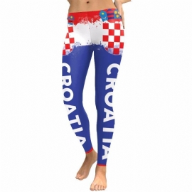 Zomer Dames Leggings Kroatië Cheer Digitale Print Legging Voor Afdrukken Workout Fitness Legging Broek