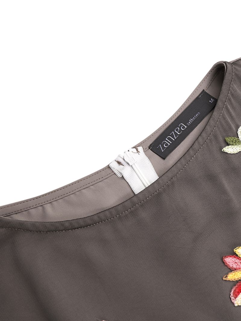 Bloemenborduurwerk Lace Patchwork Flare Sleeve Back Zipper Bohemian Maxi-jurk Voor Dames