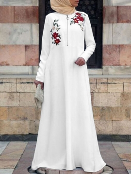 Boheemse Casual Maxi-jurk Met Bloemenborduurwerk Aan De Voorkant Met Lange Mouwen Voor Dames