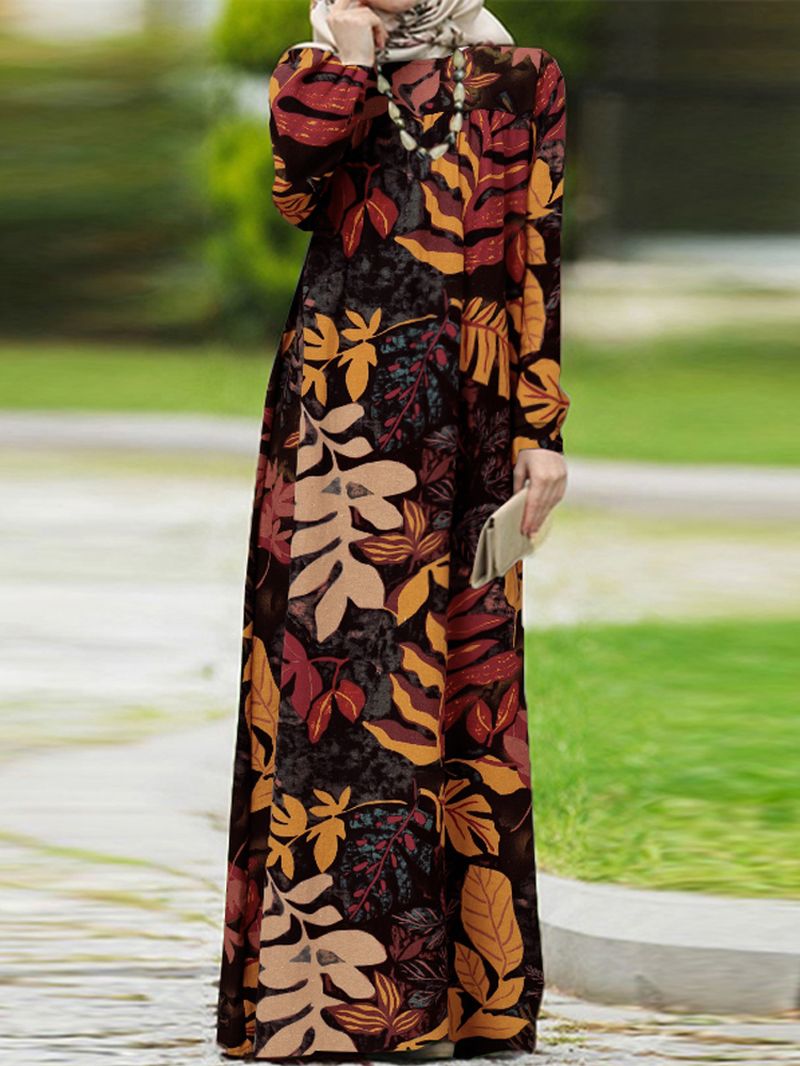 Dames Vintage Bloemenprint Pofmouw Lace-up Bohemien Maxi-jurk