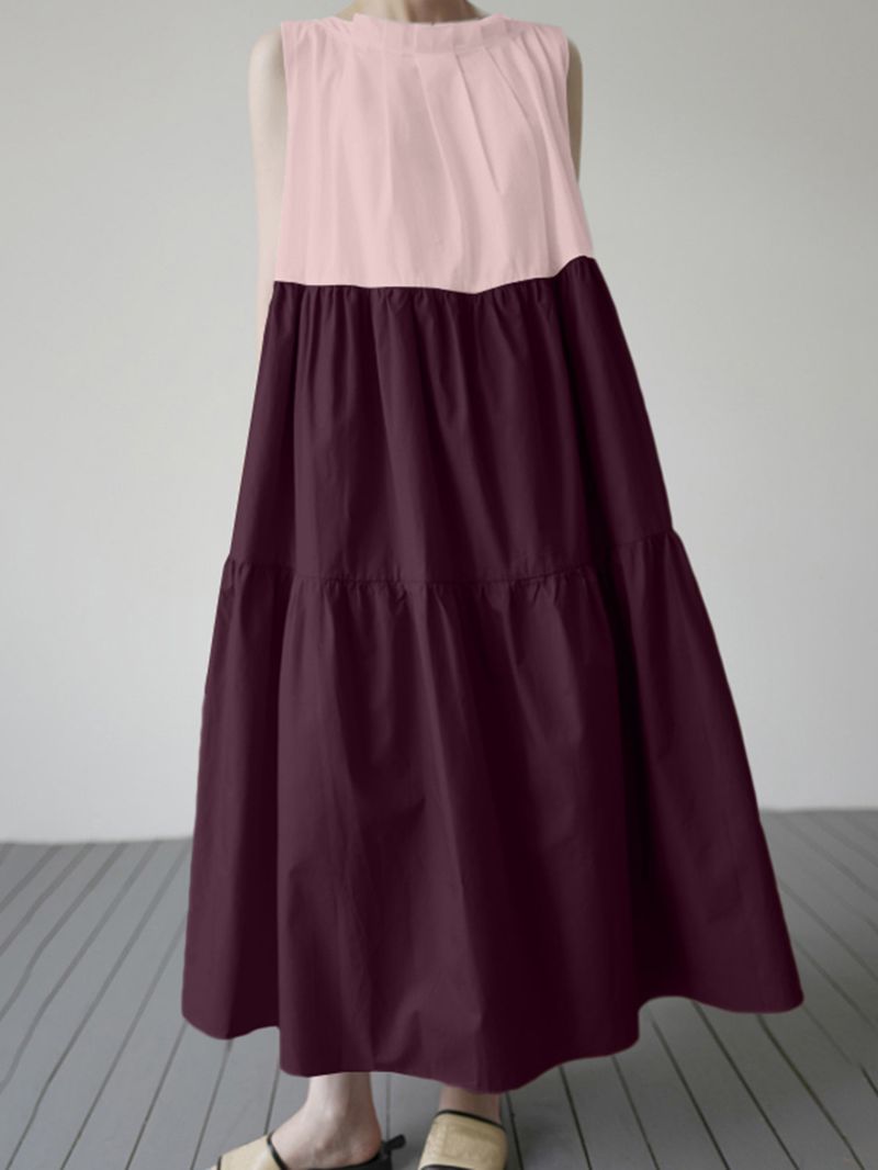 Mouwloze Maxi-jurk In Contrasterende Kleur
