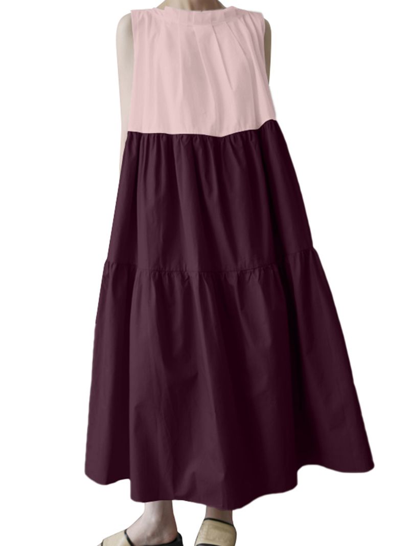 Mouwloze Maxi-jurk In Contrasterende Kleur