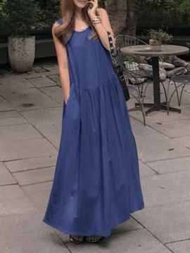 Retro Europese Boheemse Stijl Maxi-jurk Met Ronde Hals