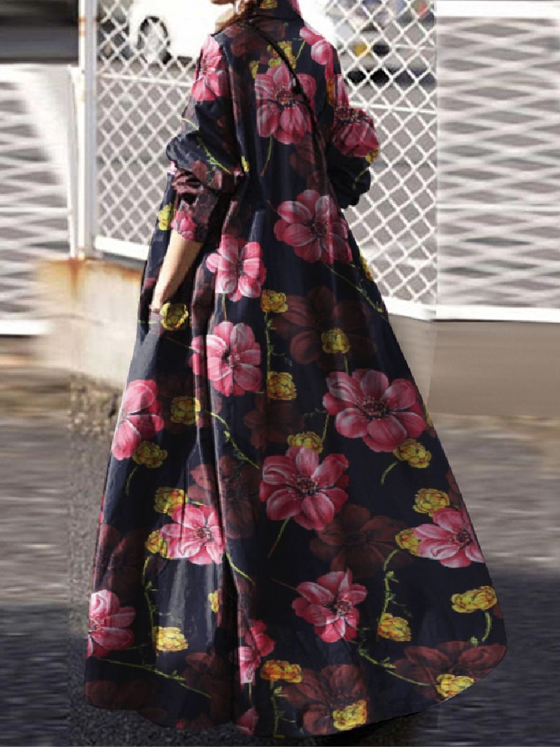 Vintage Maxi-jurken Van Katoen Met Bloemenprint En Zijzakken