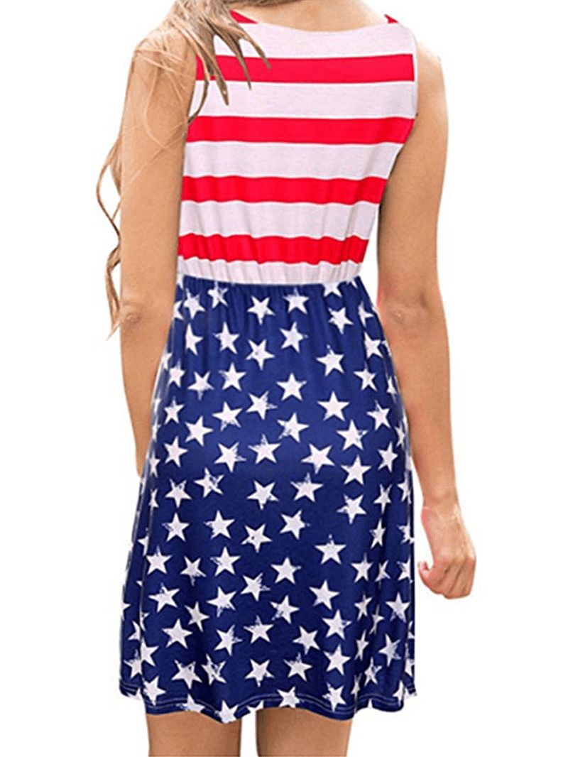 Amerikaanse Vlag Print Independence Day Mouwloze Casual Midi-jurk