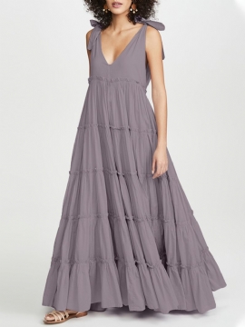 Dames Solid Leisure Strik Mouwloze V-hals Gelaagde Elegante Travel Midi-jurk