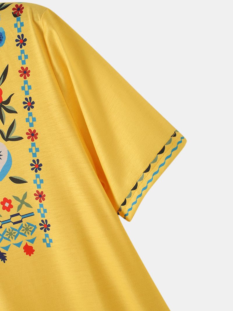 Etnische Dames Getande Halslijn Bloemenprint Bohemian Casual Midi-jurk