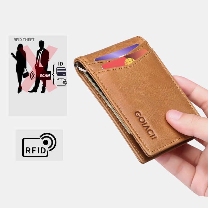 Mannen Echt Leer Bifold Multi-card Slot Kaarthouder Casual Anti-magnetische Korte Portemonnee Portefeuilles