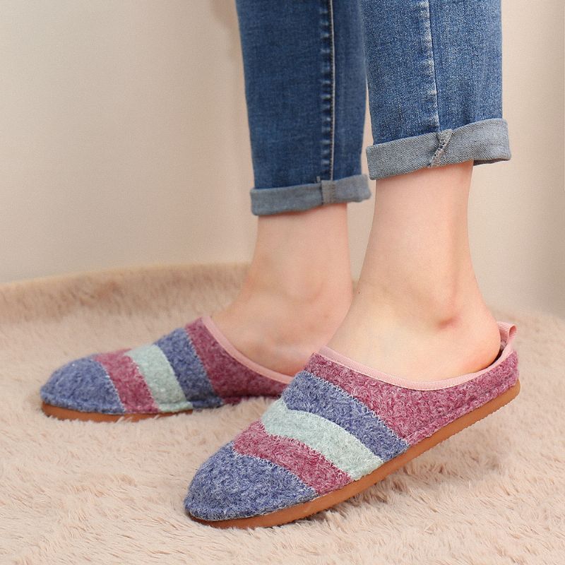 Colorblock Gestreepte Huishoudkatoenen Slip-on Indoor Flat Home Shoes Pantoffels