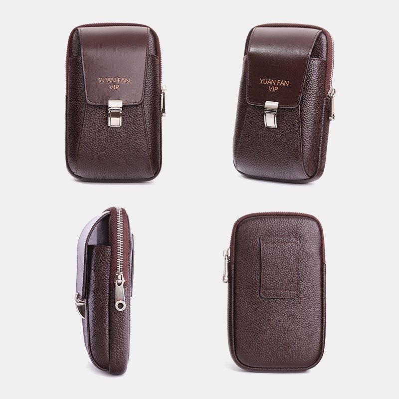 Heren Vintage Lichtgewicht Multi-pocket Lederen Mini Portemonnee Portemonnee 6.5 Inch Telefoon Tas Heuptas