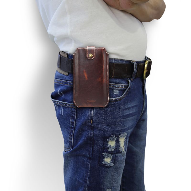 Mannen Lederen Vintage Edc 6.5 Inch Telefoon Tas Heuptas Koe Lederen Sling Bag