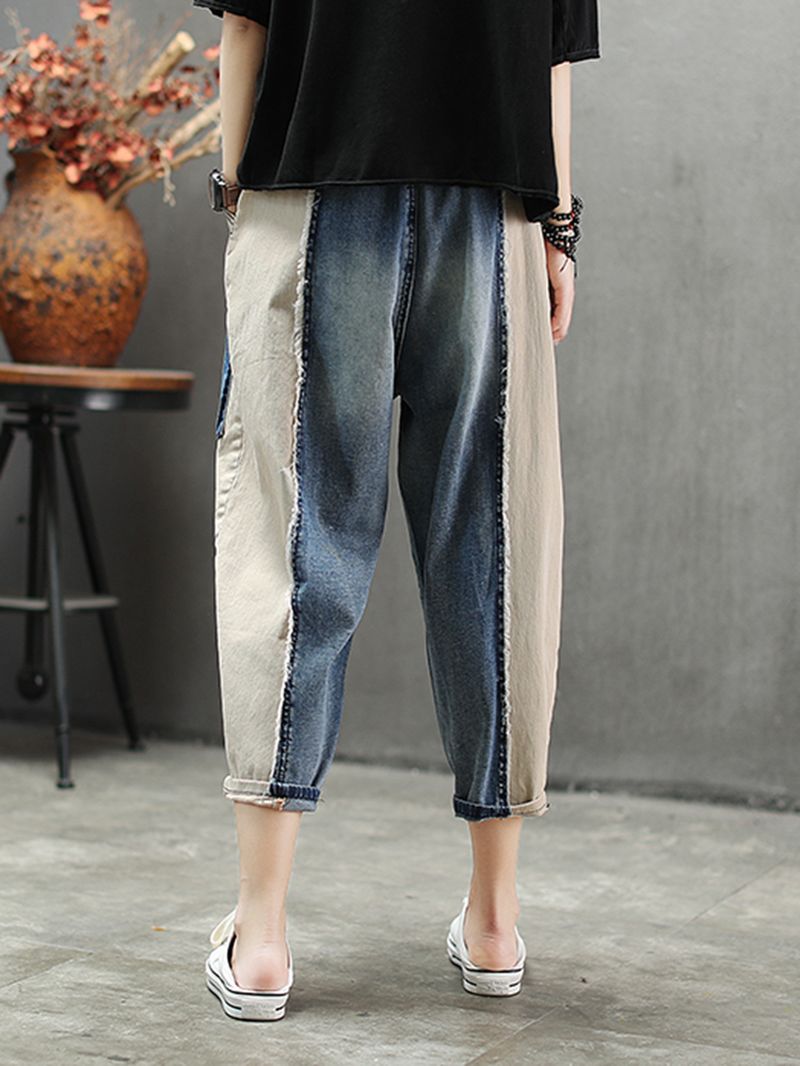 Casual Jeans Met Patchworkpatch In Contrasterende Kleur