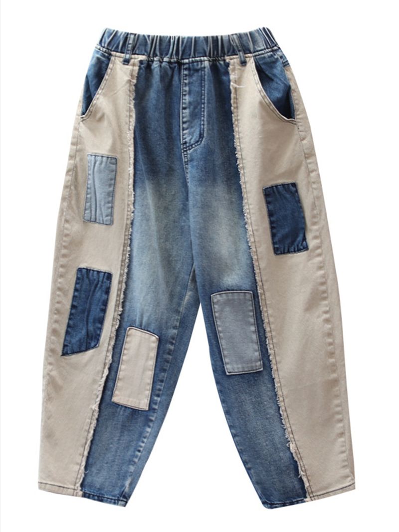 Casual Jeans Met Patchworkpatch In Contrasterende Kleur