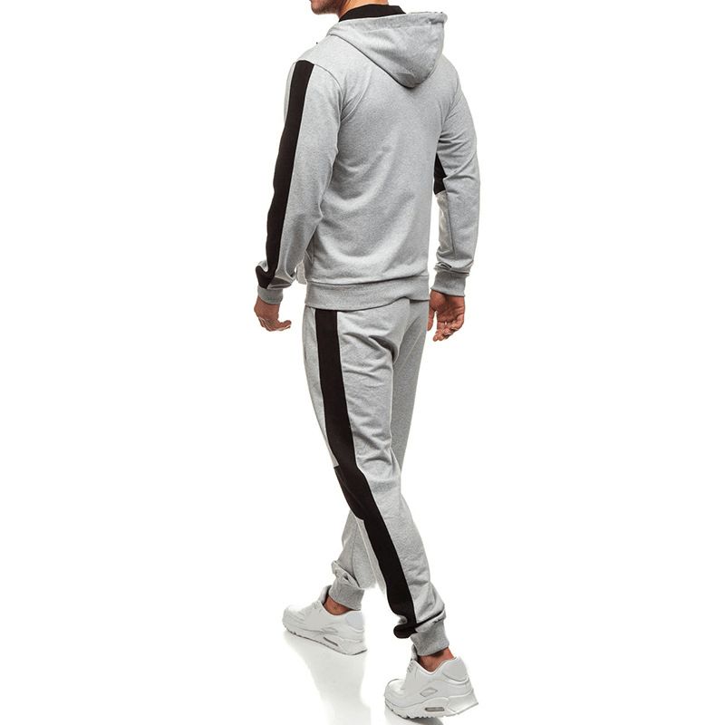 Heren Casual Sport Patchwork Hit Color Running Pants Hooded Mode Suit