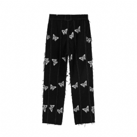 Ming Series Butterfly Full-print Straight Leg Broek Hip-hop Street Personality Stitching