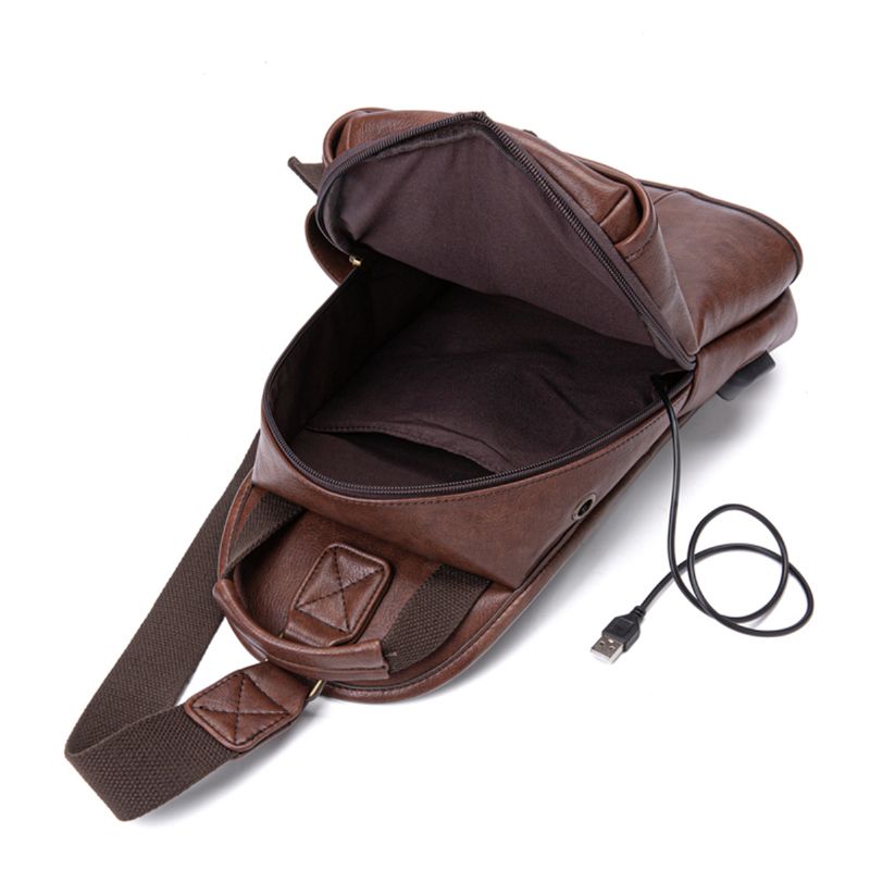 Mannen Pu-leer Grote Capaciteit Multifunctionele Headset Gat Usb Opladen Short Trip Sling Bags Crossbody Bag Borsttas