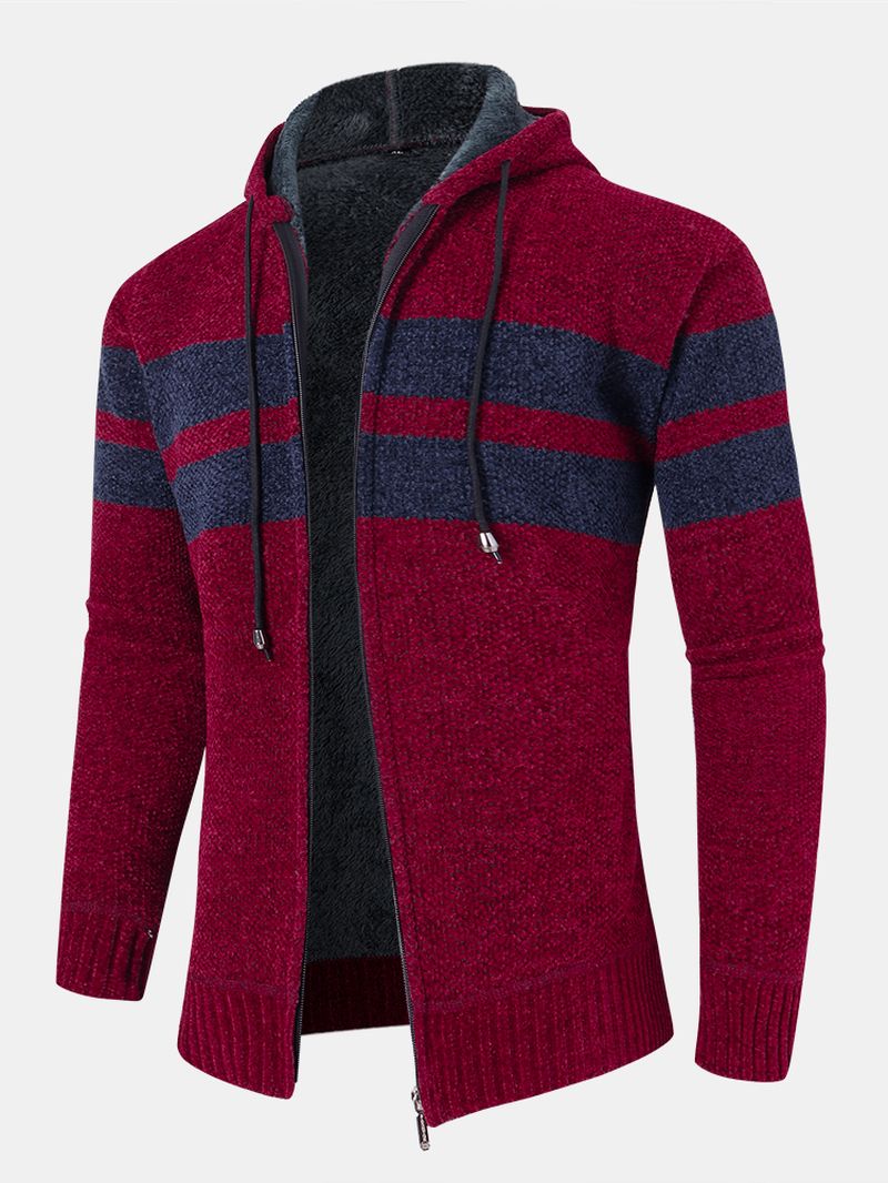Heren Colorblock Gebreide Rits Warme Hooded Sweater Vesten