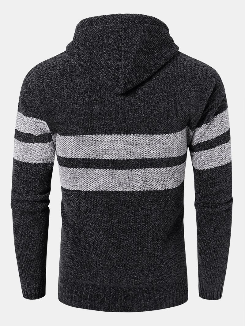 Heren Colorblock Gebreide Rits Warme Hooded Sweater Vesten