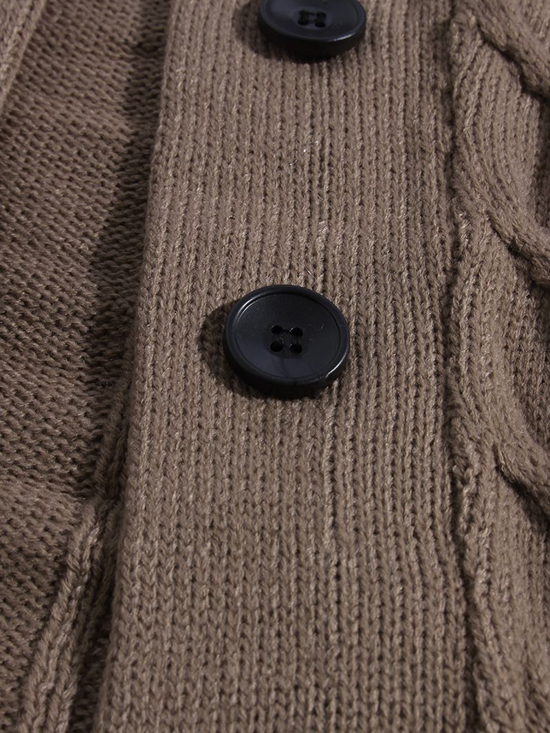 Heren Rib-knit Button Front Revers Solide Casual Vesten Met Lange Mouwen