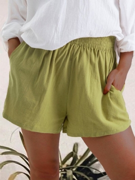 Dames Casual Effen Kleur Elastische Taille Pocket Shorts