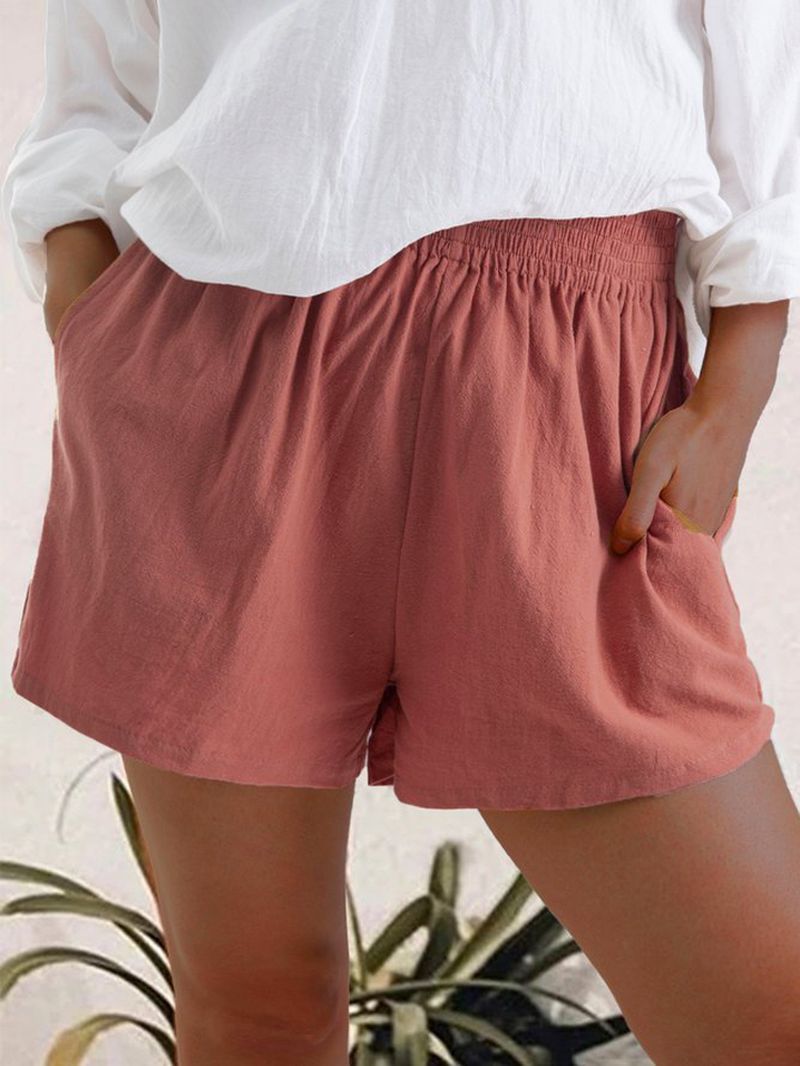 Dames Casual Effen Kleur Elastische Taille Pocket Shorts