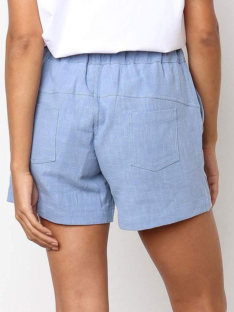 Effen Kleur Taille Pocket Casual Shorts Voor Dames