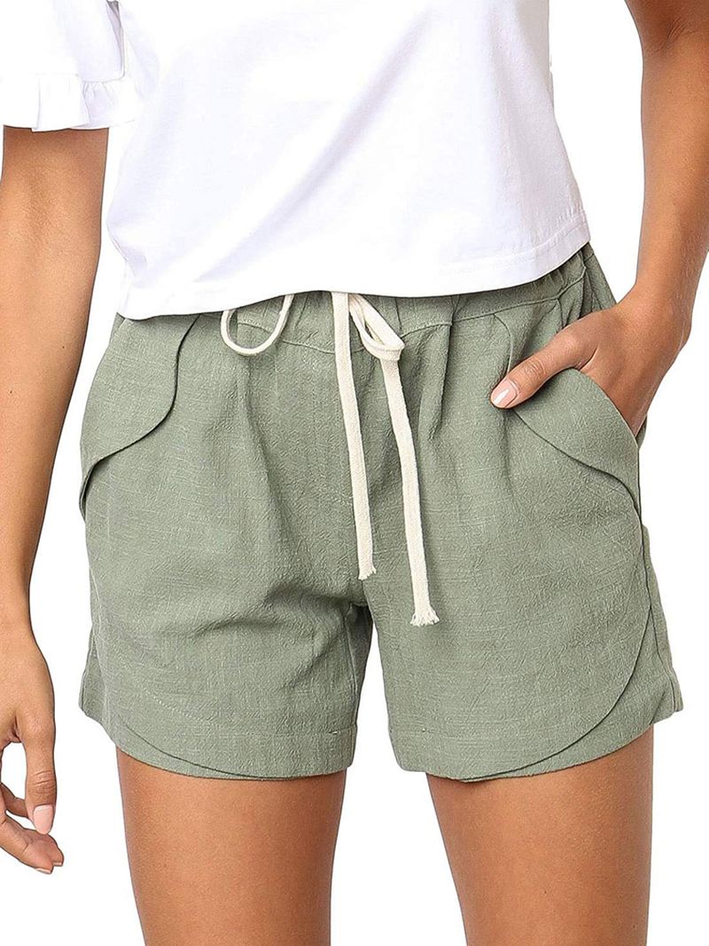 Effen Kleur Taille Pocket Casual Shorts Voor Dames