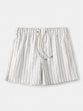 Heren Cosy Stripe Loungewear Shorts Trekkoord Sneldrogende Losse Mini Shorts