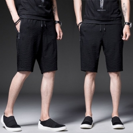 Heren Quarter Zipper Pocket Thin Section Five Pants Season Pure Black Shorts