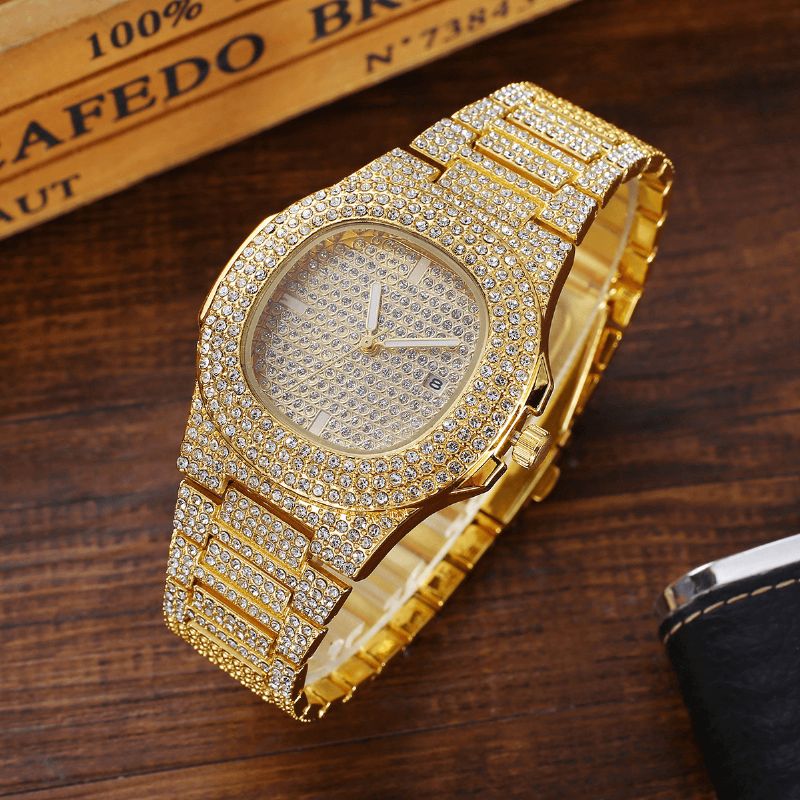 2 Stks/set Luxe Mode Vrouwen Horloge Set Bling Ingelegd Strass Quartz Horloge Sieraden Gift