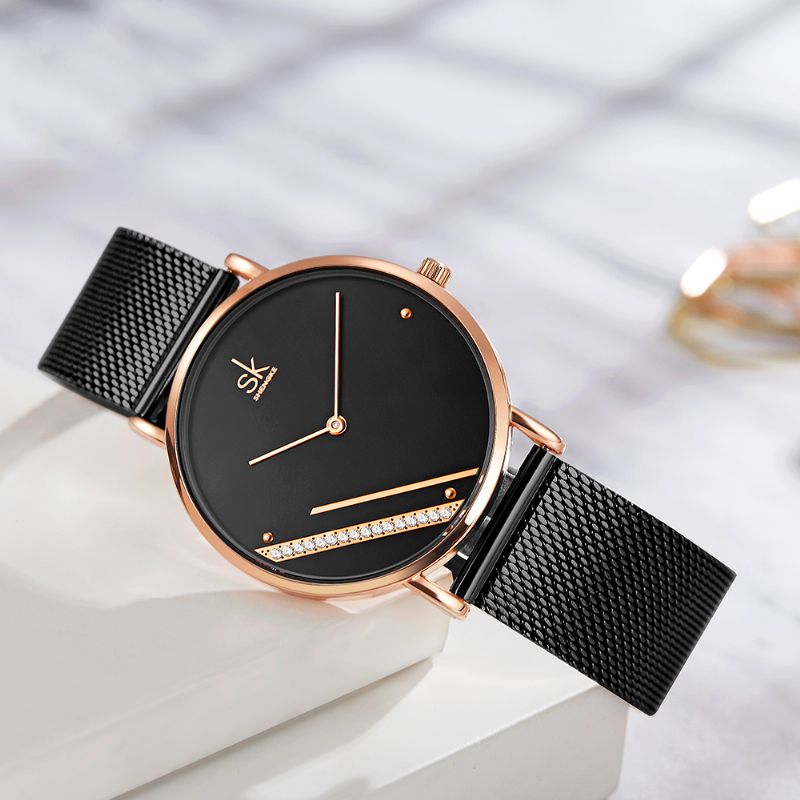 Creative Crystal Dial K0106 Damesmode Eenvoudige Dames Jurk Elegant Quartz Horloge