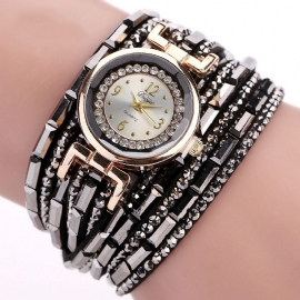 Crystal Casual Stijl Dames Armband Horloge Gouden Kast Quartz Uurwerk Horloges