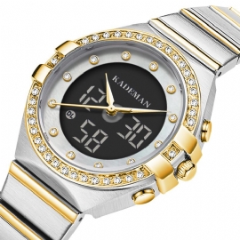 Crystal Elegant Design Dual Display Horloge Volledig Stalen Dames Quartz Horloge