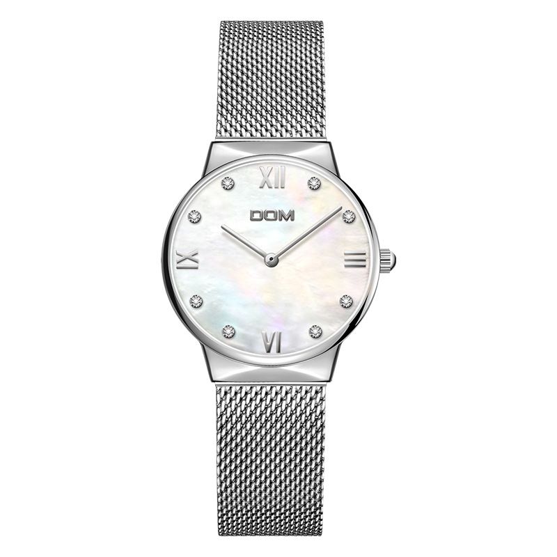 Crystal Shell Surface Dames Polshorloge Roestvrij Stalen Band Quartz Horloge