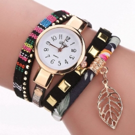 Dames Armband Horloge Blad Stof Retro Stijl Quartz Horloges