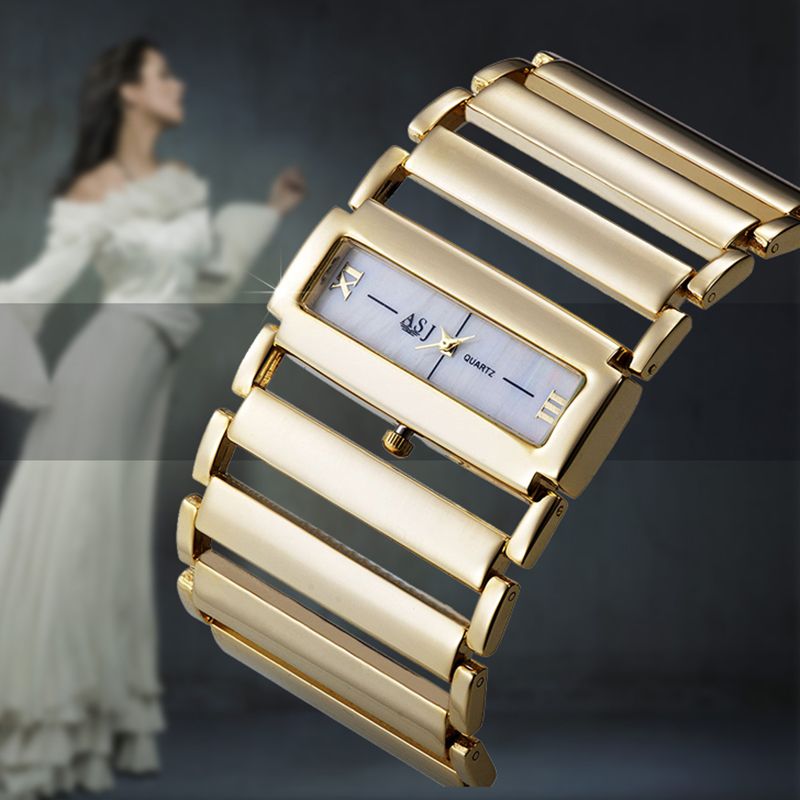 Dames Luxe Roestvrijstalen Horloge Dames Brede Stalen Band Armband Horloge Quartz Horloges
