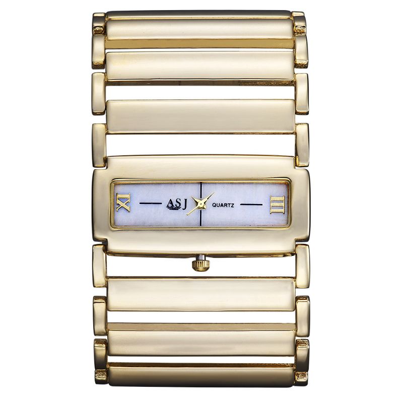 Dames Luxe Roestvrijstalen Horloge Dames Brede Stalen Band Armband Horloge Quartz Horloges