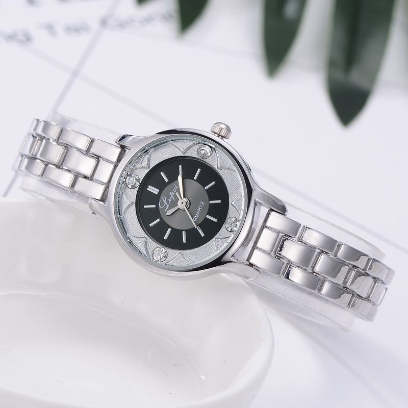 Dameshorloge Met Bloemenprint Wijzerplaat Diamond Quartz Horloge