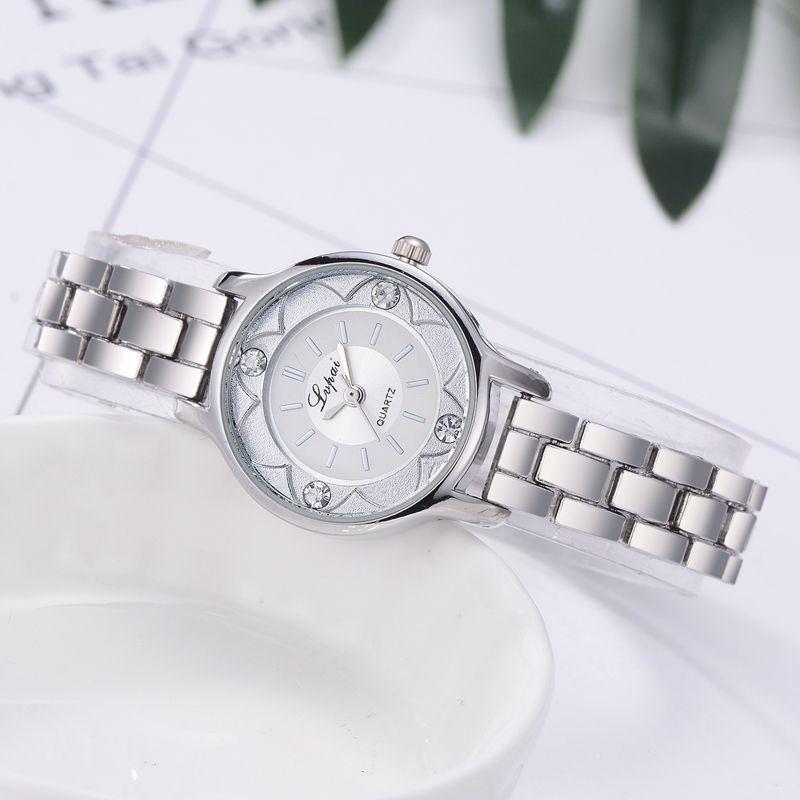 Dameshorloge Met Bloemenprint Wijzerplaat Diamond Quartz Horloge